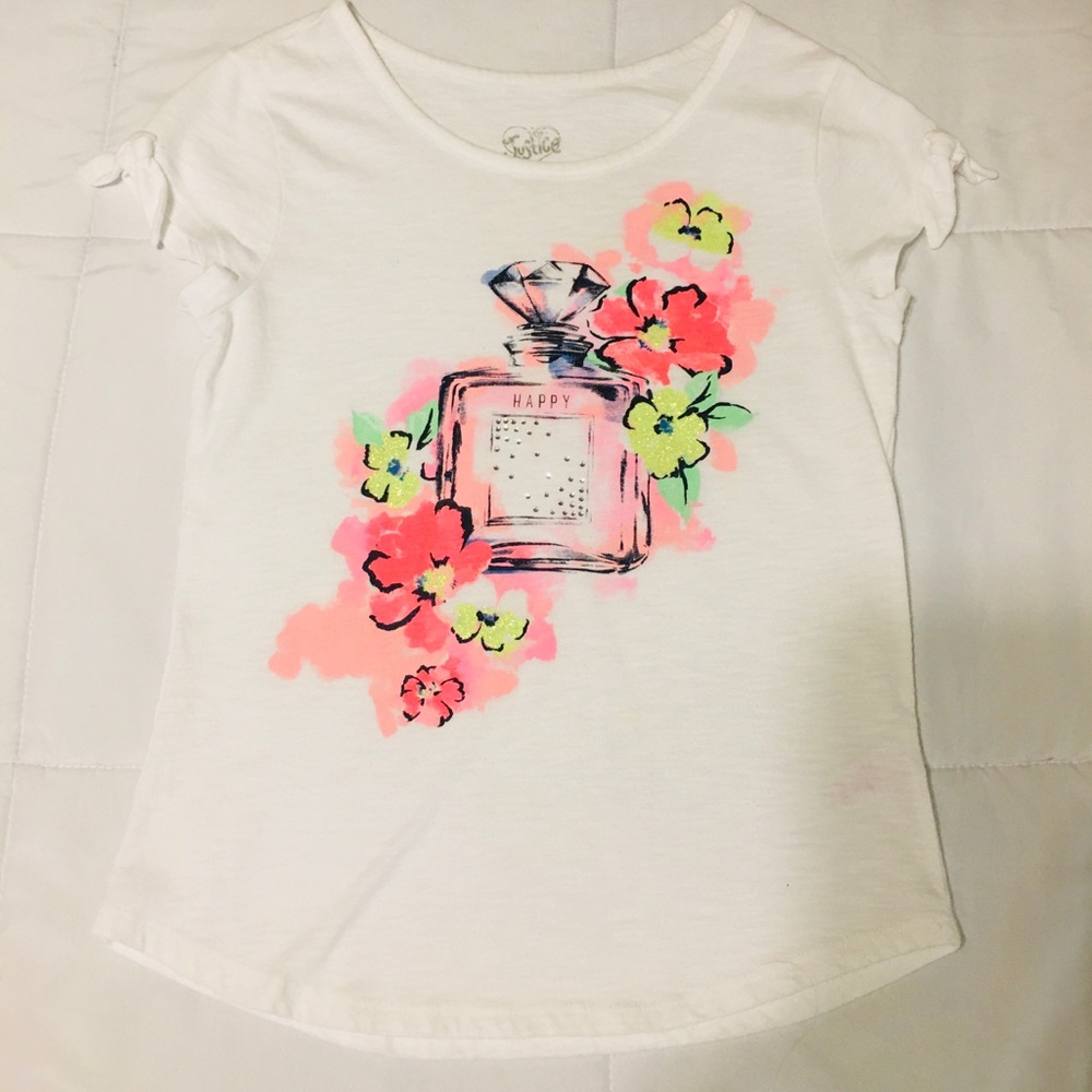 Justice Girls White Floral Top (Size 10)